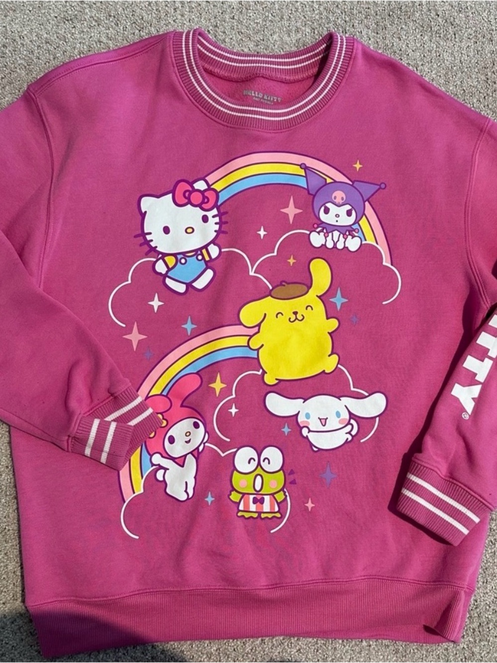 Hello Kitty Pink Pullover Sweatshirt with Sanrio Rainbow Characters